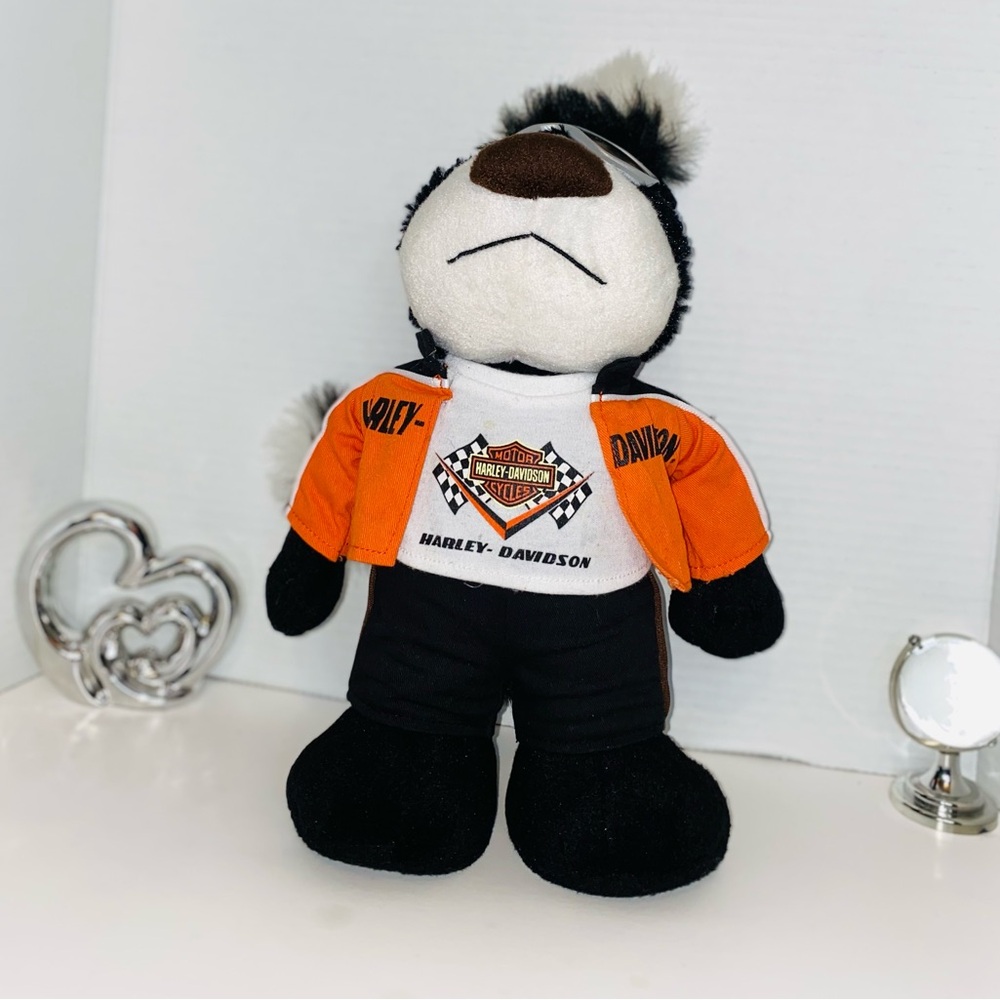 Harley-Davidson Vintage Plush Toy with Orange Jacket and motorcycle goggles.